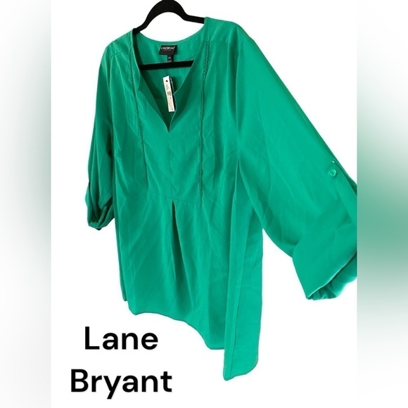 Lane Bryant-NWT 18/20 beautiful green blouse/tunic. V neck/roll sleeve. New! - Picture 4 of 10